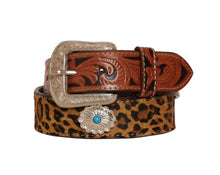 myra  hand tooled brown cheetah print L belt