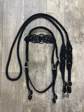 Black Beaded Browband Headstall with a fancy braided browband with matching reins....all sizes.