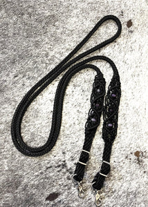 8' Fancy  braided loop reins black with amethyst