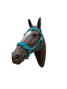 Neon turquoise Beaded Browband Headstall with a fancy braided browband all sizes.