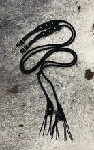 Fancy braided split reins in black with turquoise howlite gemstones...beautiful yet practical
