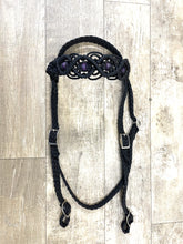 Black Beaded Browband Headstall with a fancy braided browband with matching reins....all sizes.