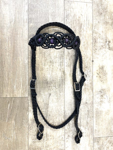 Black Beaded Browband Headstall with a fancy braided browband with matching reins....all sizes.