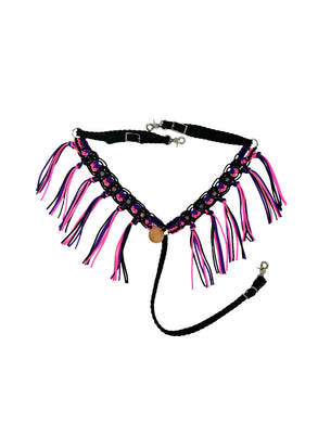 Average horse breast collar with beads black, hot pink, and purple