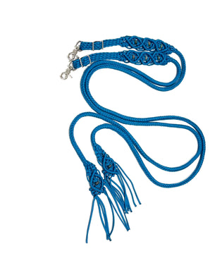Fancy braided split reins in Carribean blue with agate  gemstones...beautiful yet practical
