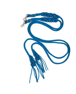 Fancy braided split reins in Carribean blue with agate  gemstones...beautiful yet practical