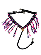 Average horse breast collar with beads black, hot pink, and purple