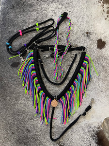 Fringe Breast Collar horse tack set  Neon and Black