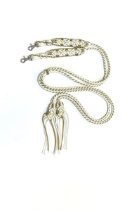 Fancy  elegant braided split macrame reins in white and gold...beautiful yet practical
