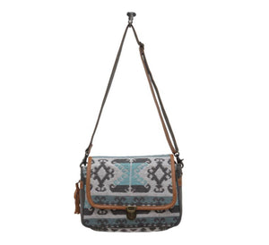 Tapestry and leather shoulder  bag with leather strap