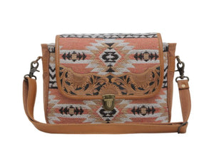 Tapestry and leather shoulder  bag with leather strap