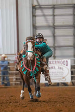 Average horse breast collar mule tape salmon pink and green turquoise