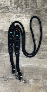 7 chakra reins….8' Fancy  braided beaded black loop reins with crystals for the 7 Chakras.