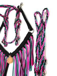 Hot pink, green turquoise, and black horse or pony Tack set