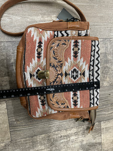 Tapestry and leather shoulder  bag with leather strap