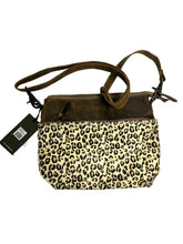 cowhide  and leather cheetah cross body  bag with leather strap