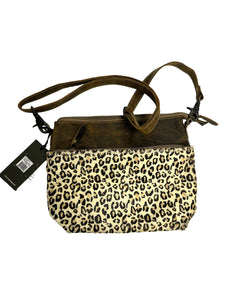 cowhide  and leather cheetah cross body  bag with leather strap
