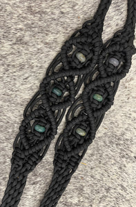 Fancy braided split reins in black with genuine Indian agate gemstones...beautiful yet practical
