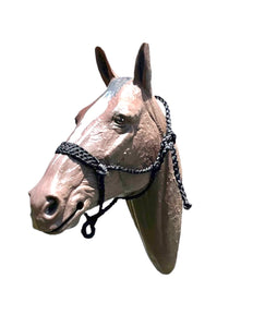 Black Braided mule tape horse halter with flat noseband