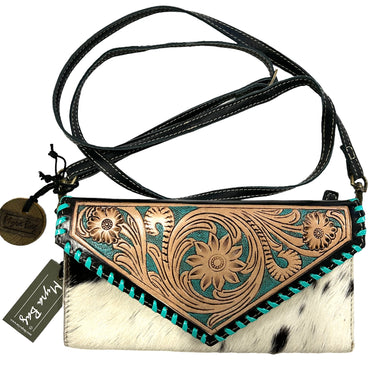 myra wallet purse tooled leather and cowhide