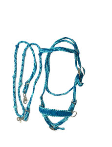 complete bitless bridle side pull hackamore teal with reins ....pony, Cob, Horse. or Draft horse size