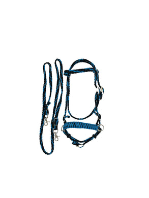 complete bitless bridle side pull hackamore carribean blue and black....pony, Cob, Horse. or Draft horse size