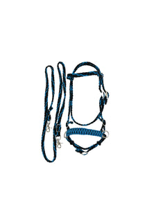 complete bitless bridle side pull hackamore carribean blue and black....pony, Cob, Horse. or Draft horse size