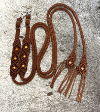 Fancy braided split reins in chocolate brown with beading...beautiful yet practical