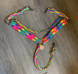 Horse  tack set,  (wide fringe breast collar, wither strap, reins, and bridle)