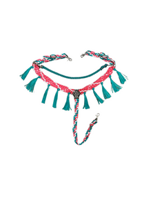 horse mule tape tack set,  (fringe breast collar, wither strap, reins, and bridle)