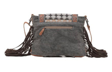 Myra , Tapestry and leather fringe  cross body  bag with leather strap