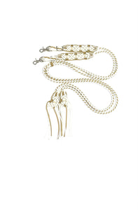 Fancy  elegant braided split macrame reins in white and gold...beautiful yet practical