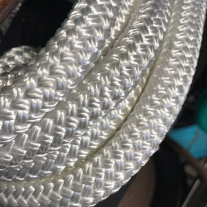 Yacht rope mecate rein 22' with brown leather studded tie on slobber straps...more colors available