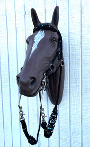 Black Beaded Browband Headstall with a fancy braided browband with matching reins....all sizes.