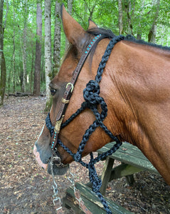 Black Braided mule tape horse halter with flat noseband