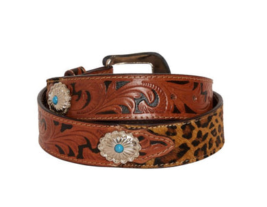 myra  hand tooled brown cheetah print L belt