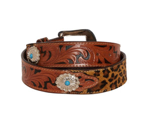 myra  hand tooled brown cheetah print L belt
