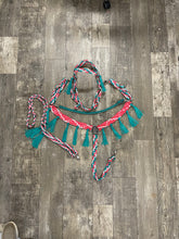 horse mule tape tack set,  (fringe breast collar, wither strap, reins, and bridle)