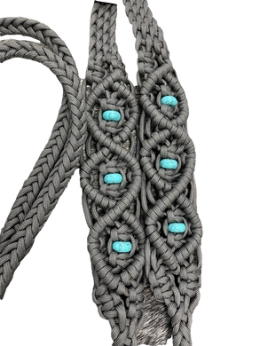 Fancy braided split reins in charcoal grey  with genuine howlite gemstones...beautiful yet practical