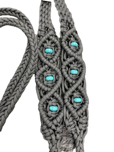 Fancy braided split reins in charcoal grey  with genuine howlite gemstones...beautiful yet practical