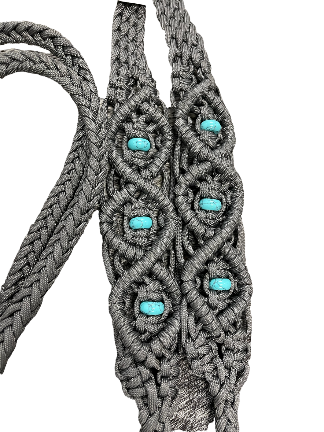 Fancy braided split reins in charcoal grey  with genuine howlite gemstones...beautiful yet practical