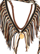 Black brown and tan fringe breast collar with a wither strap