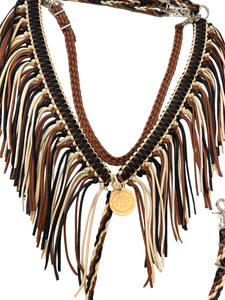 Black brown and tan fringe breast collar with a wither strap