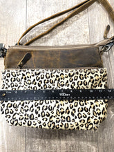 cowhide  and leather cheetah cross body  bag with leather strap
