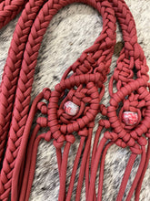 Fancy braided split reins in crimson with European painted glass beads...beautiful yet practical