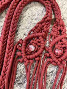 Fancy braided split reins in crimson with European painted glass beads...beautiful yet practical