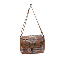 Tapestry and leather shoulder  bag with leather strap