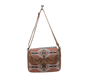 Tapestry and leather shoulder  bag with leather strap