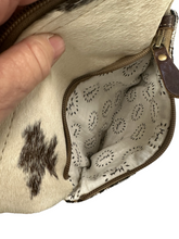 myra yellow and black cowhide canvas cross body  bag with tooled leather.
