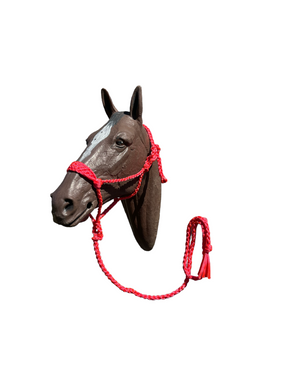 Pink Braided mule tape horse halter with flat noseband